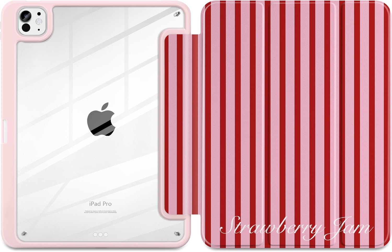 Case for iPad Pro 13 inch (M5) 2025 (M4) 2024 Release Cute Red Pink Striped Trifold Stand Cover with Clear Back Auto Wake Sleep Aesthetic Preppy Design for Girls Women, Stripe