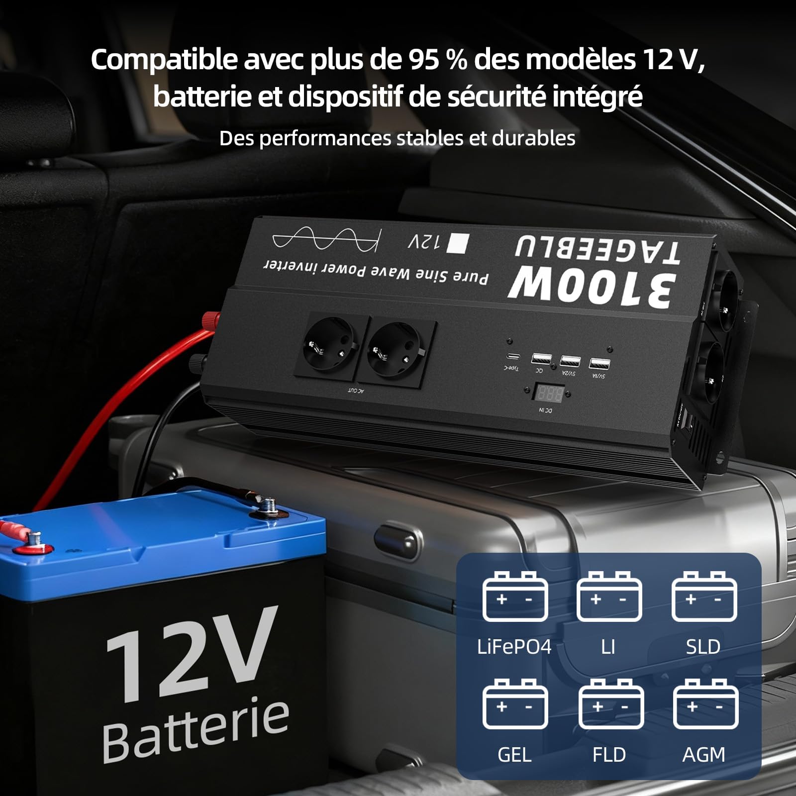 3100W Pur Sinus convertisseur 12v 220v, transformateur 12v 220v