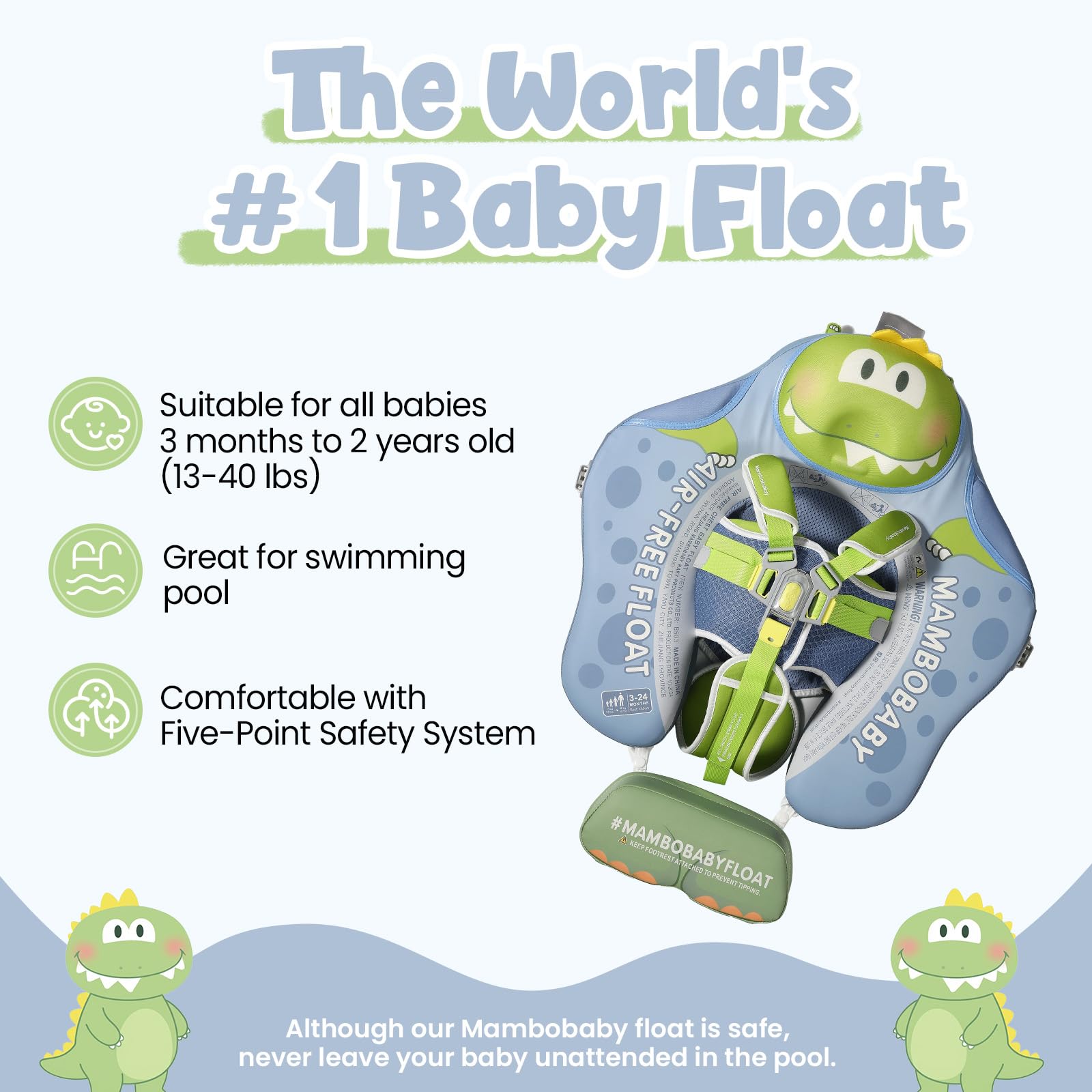 Mambobaby No-Flip Baby Pool Float with Canopy & Tail Non-Inflatable Swim Float for Infants Pearl-Foam - Image 2