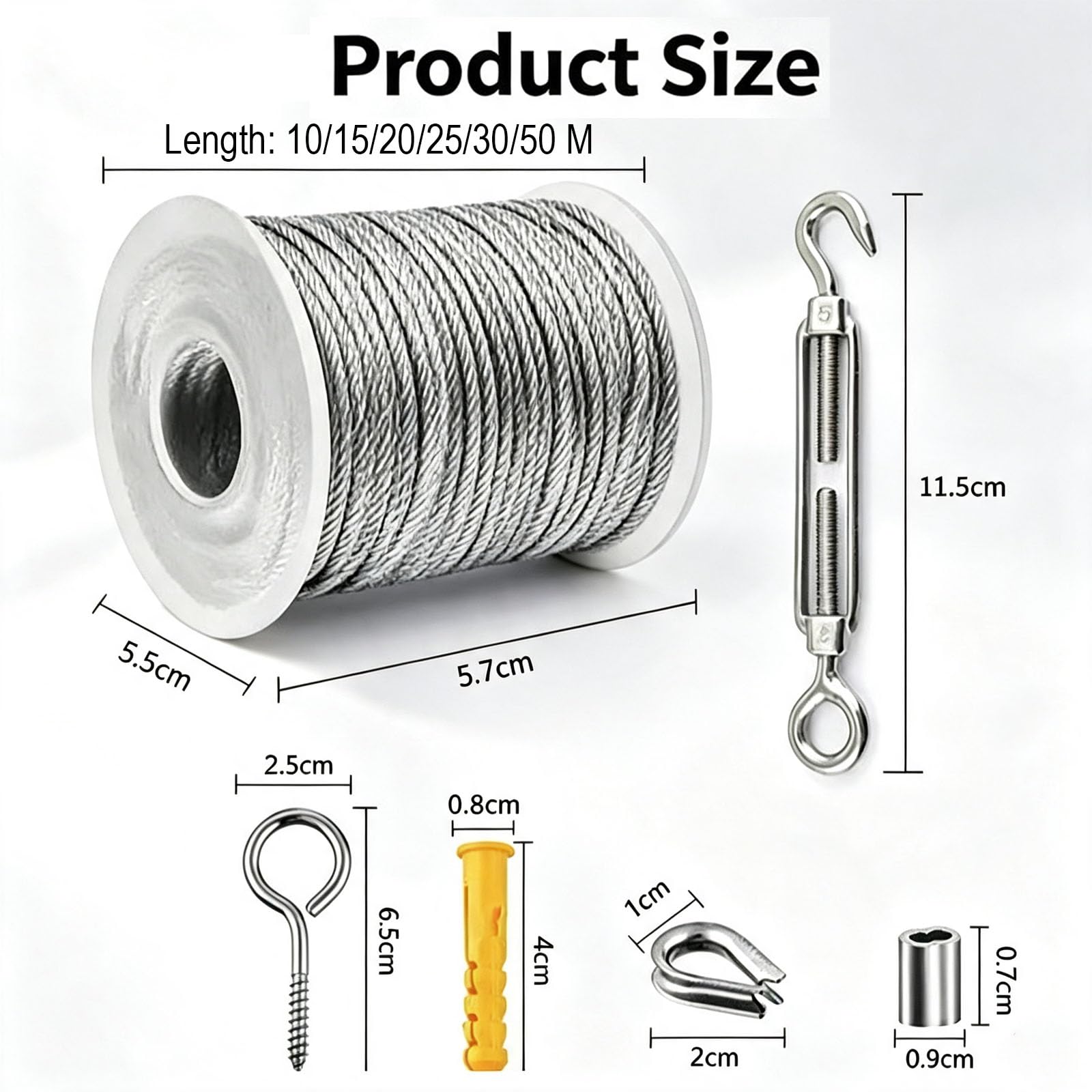 30 m zestaw linek stalowych 2 mm z oczkami napinacz liny
