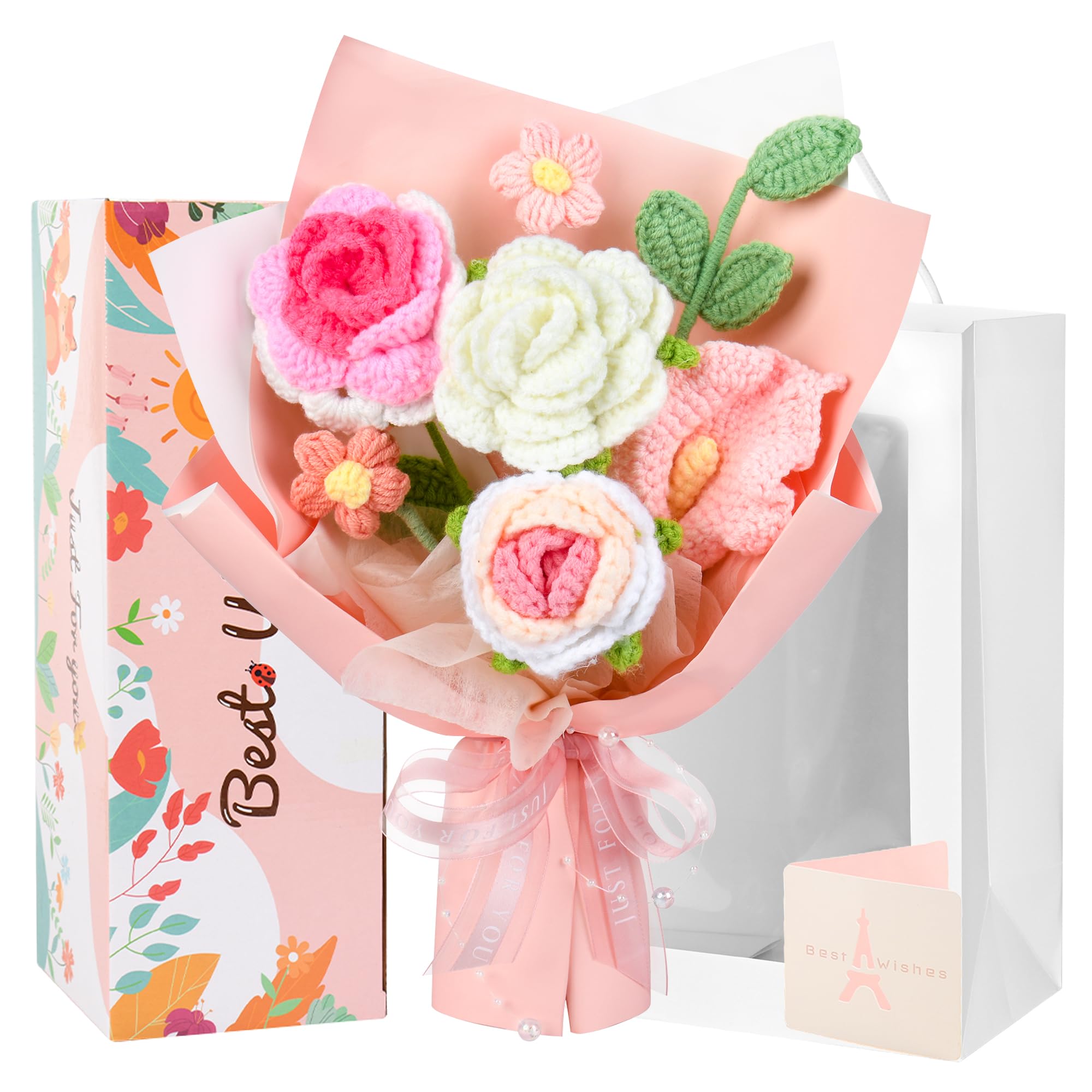 Amazon.com: MengxFly Crochet Flower Bouquet Pink, Handmade Crochet