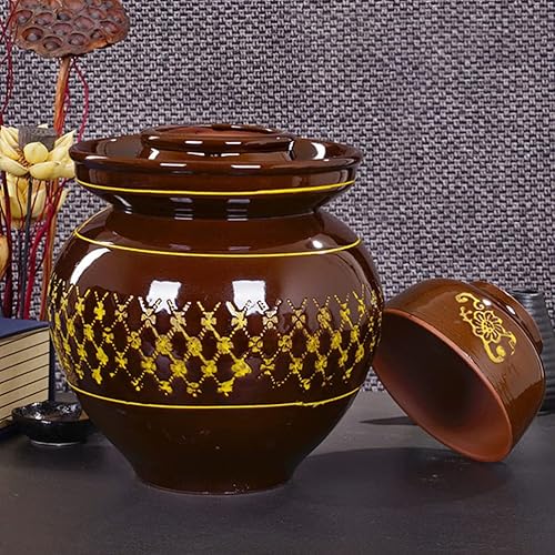 Miniatura 7 de Tarro de cerámica para pepinillos, frasco grande de fermentación de porcelana china tradicional con tapa de sellado de agua para elaboración de