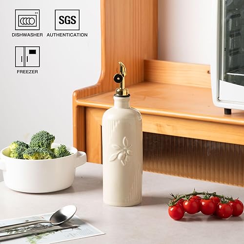Miniatura 2 de Sweejar Botella dispensadora de aceite de oliva de cerámica para encimera de cocina, dispensador de aceite de 20 onzas con boquilla dorada, aceite