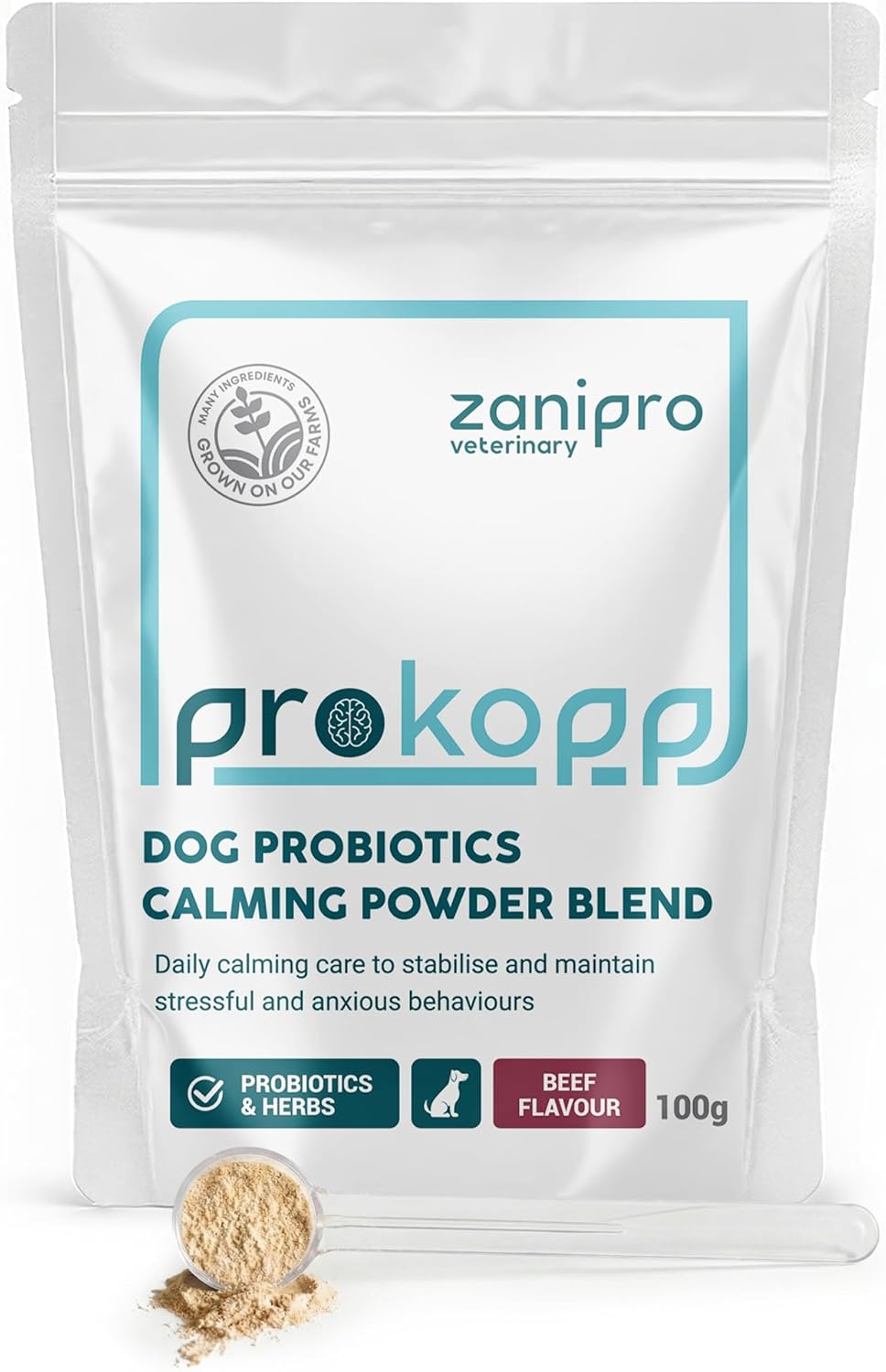 Dog Calming Supplements, Probiotics & L- tryphtophan Powder for Anxious Dog, Stress and Anxiety for Dogs Support, Fireworks, Car Travel, Long Term Relaxation Treatment – Beef Flavour, 100g