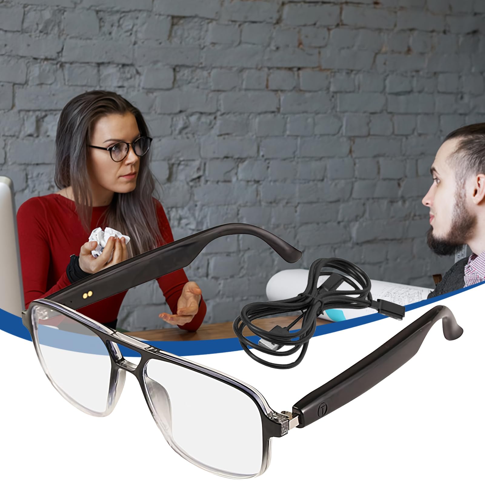 Lunettes Connectées pour Homme - Lunettes de Traduction Simultanée Intelligente | Équipement Multifonction Élégant Avec Batterie Longue Durée Pour Appels, Lecture Et Communication Multilingue