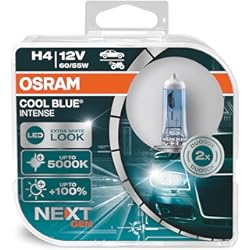 Tipos De Faros Led Para Autos OSRAM COOL BLUE INTENSE H4, +100% más de brillo, hasta 5000 K, lámpara de faro halógena, aspecto LED, caja dúo (2 lámparas)