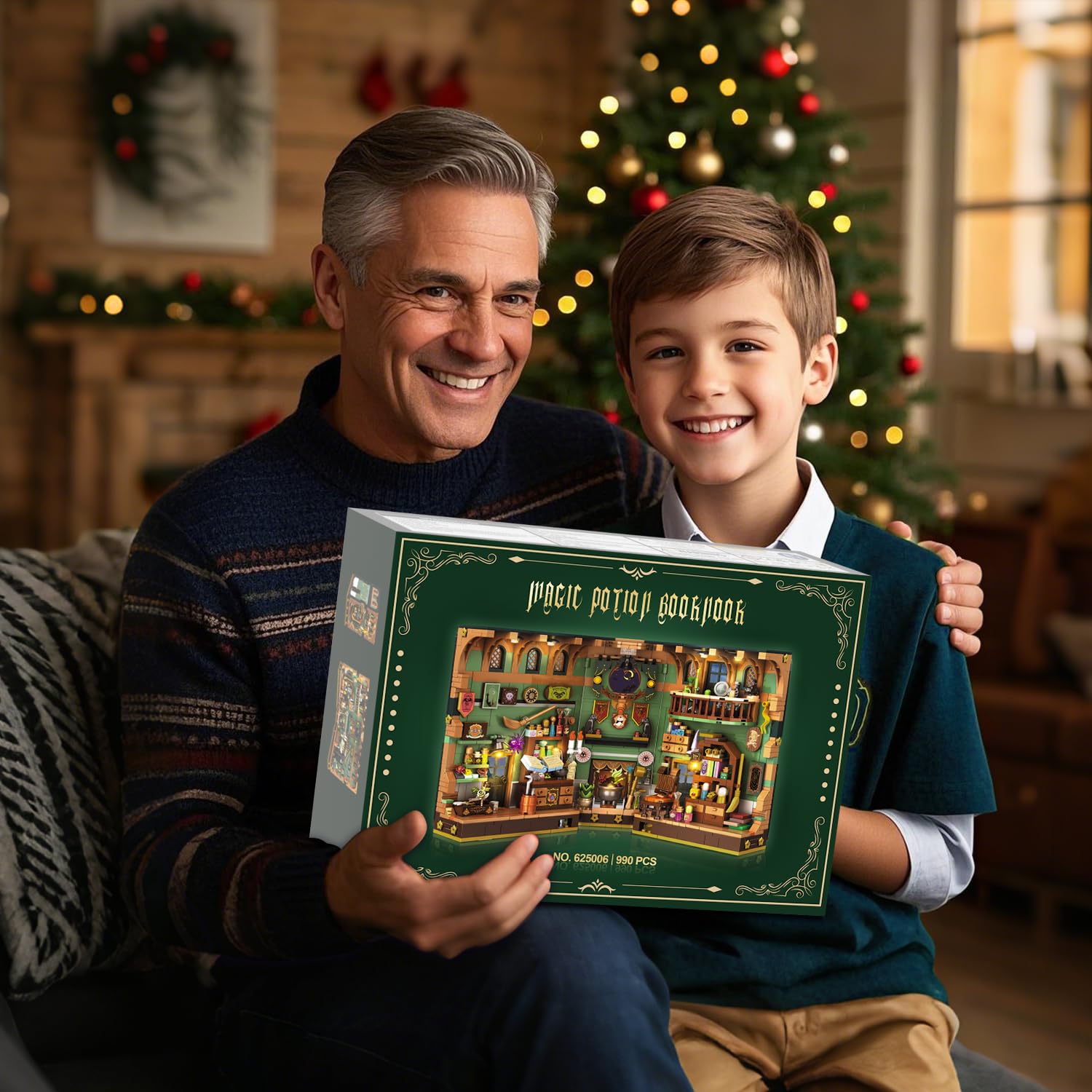 Magic Potion Booknook Building Set with Light, DIY Bookend Building Block Kit for Home Decor Bookshelf, 990 PCS Miniature Book Nook House Building Brick Model for Adults Kids Boys Girls Age 8+