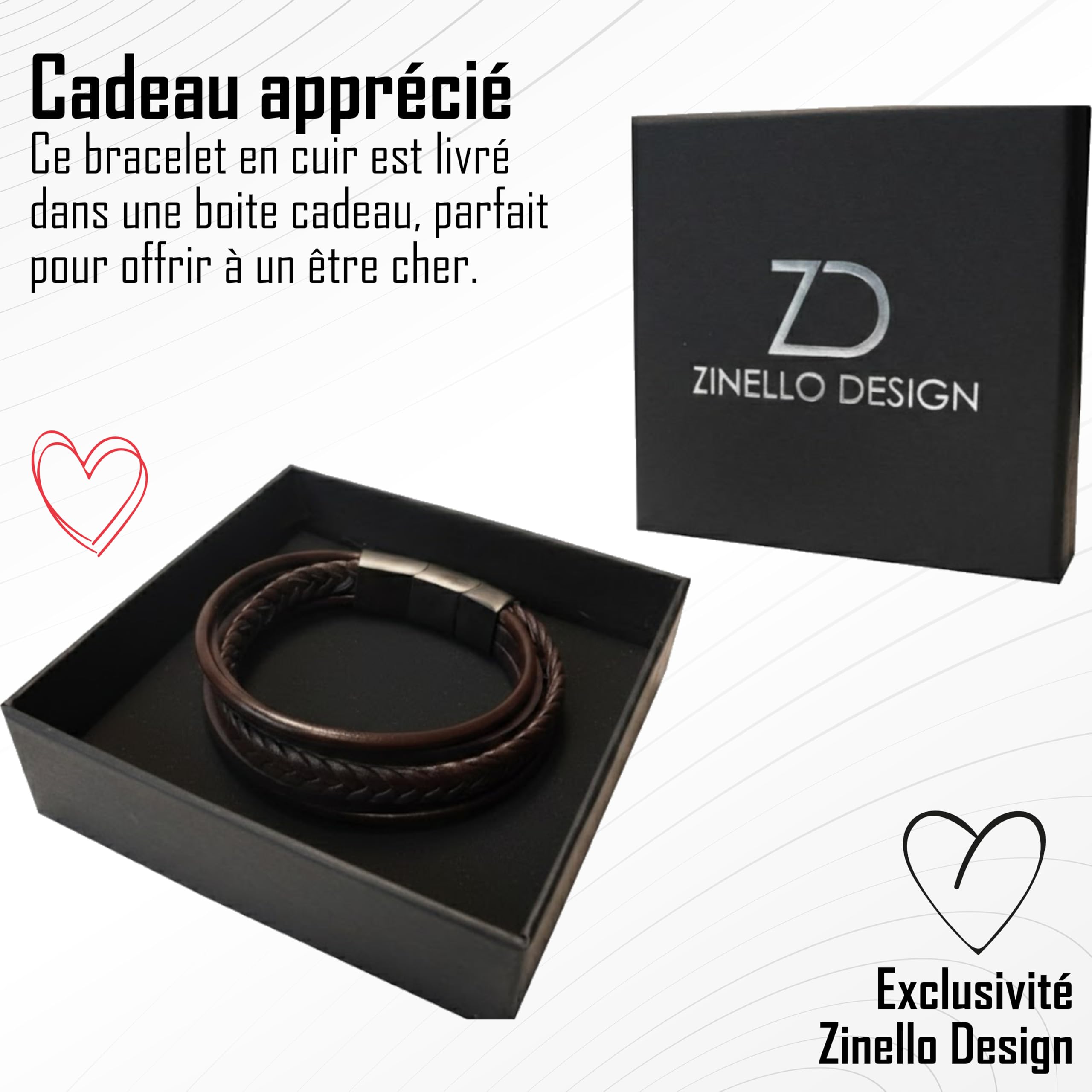 Bracelet en cuir pour ado garçon/jeune homme – Cuir véritable, fermoir aimanté acier inoxydable, taille ajustable 14 à 18,5 cm, coffret cadeau