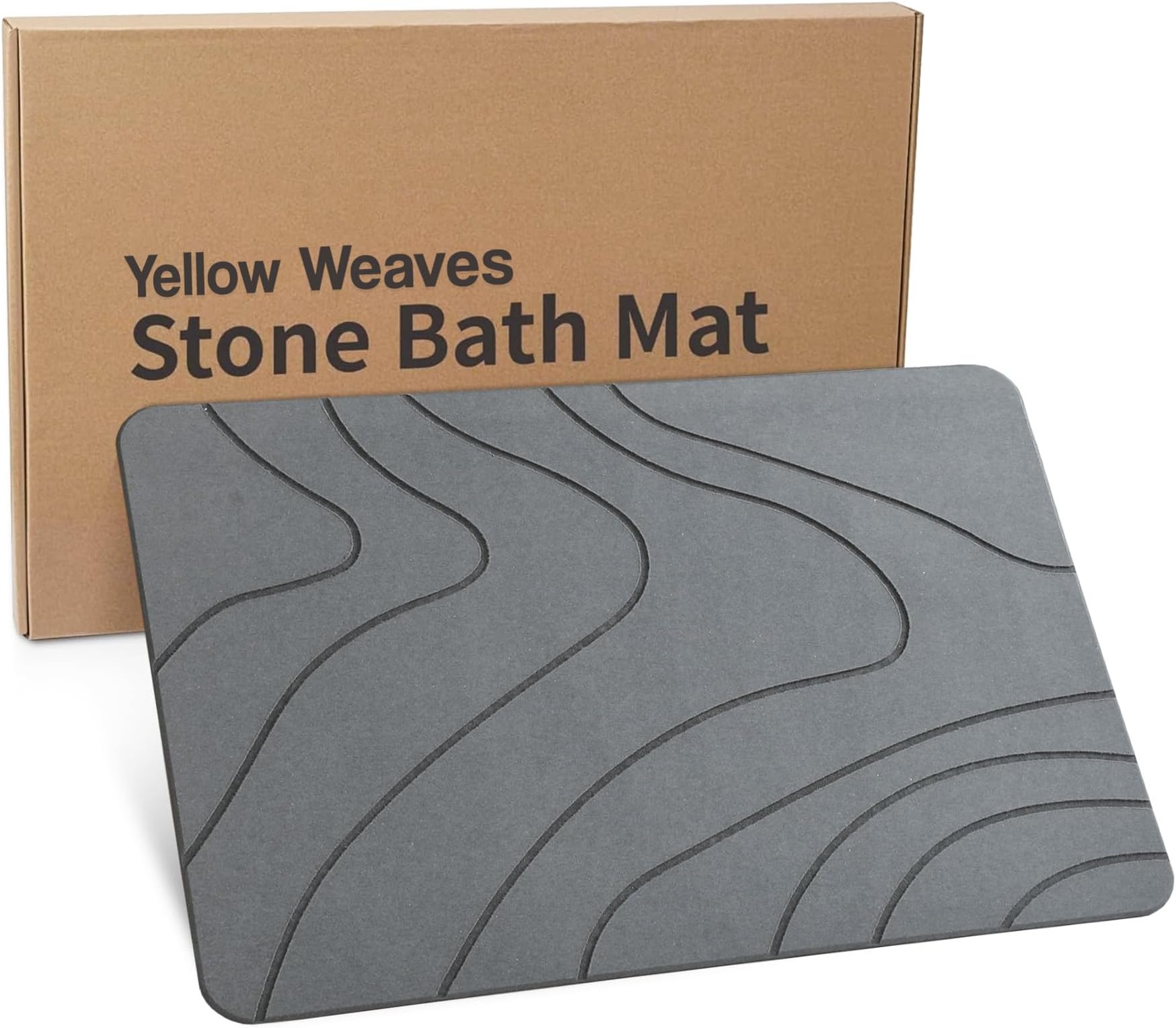 Yellow Weaves Stone Rectangular Bath Mat, Diatomaceous Earth Shower Mat, Non-Slip Super Absorbent Quick Drying Bathroom, Kitchen Floor Mat, Easy to Clean (60x40 cm - Sandstone) Abstract Grey