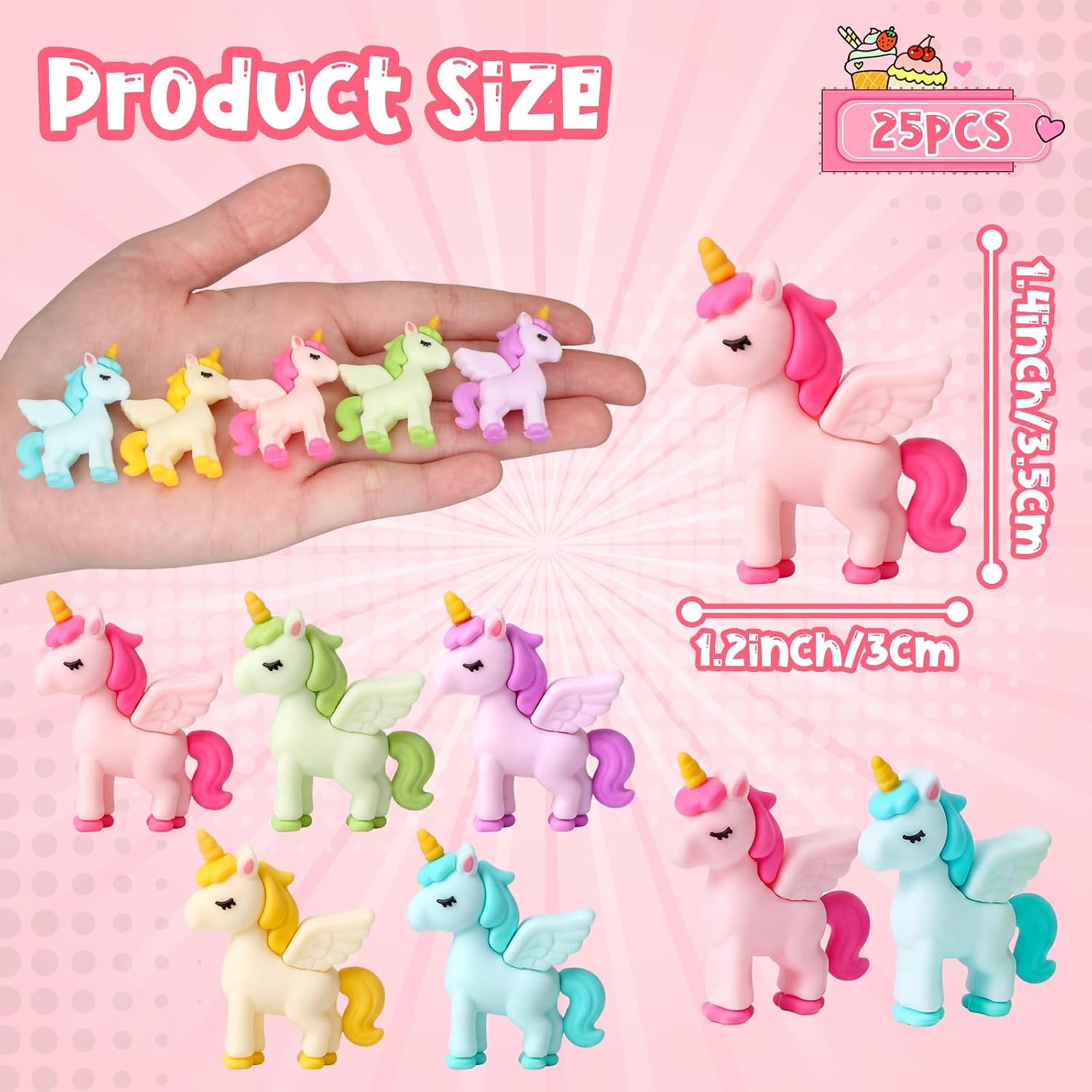 Thyle 25 Pcs Mini Unicorn Figurines Cake Toppers for Party, Multicolor