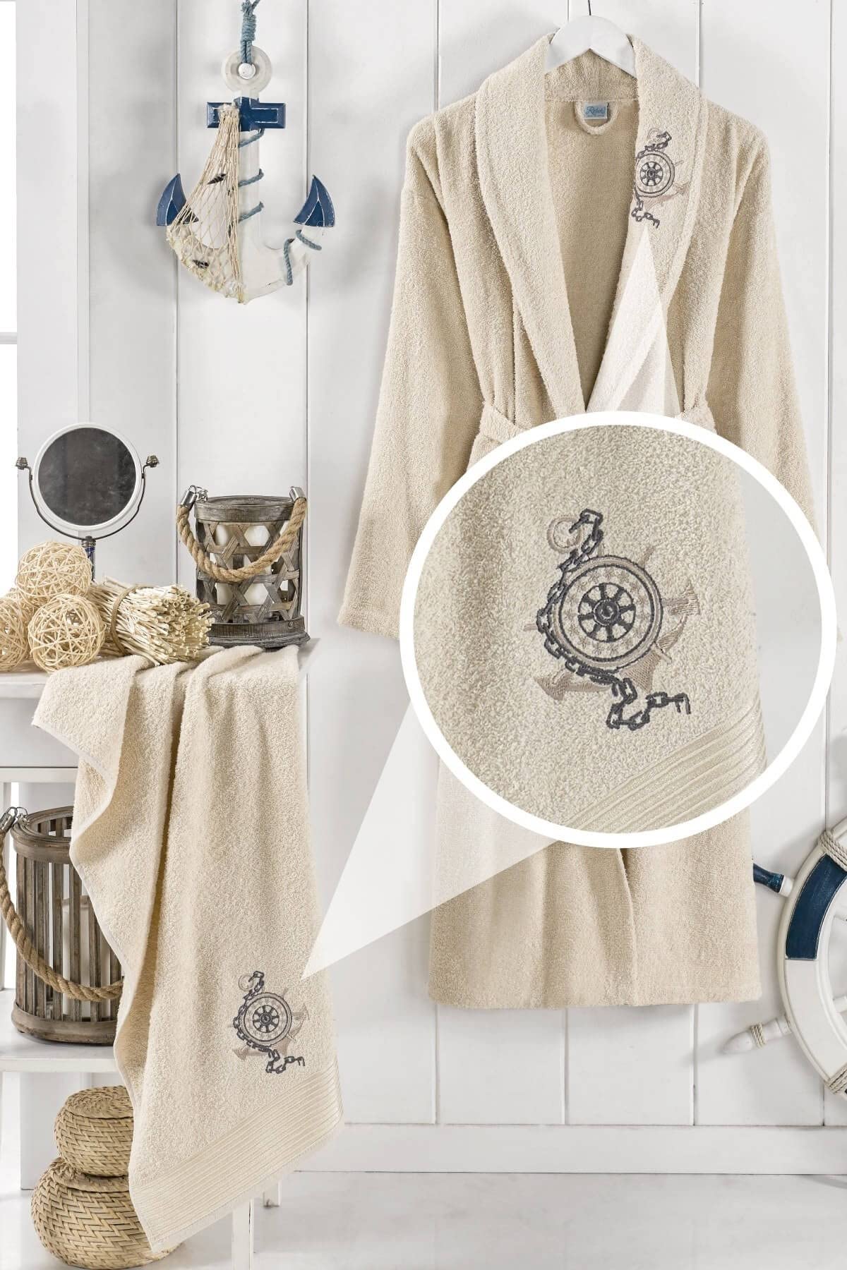 Elmira Textile Şalyaka Kadın Erkek Pamuklu Havlulu Banyo Bornoz Takımı L/XL Pembe