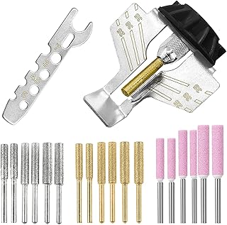 KEWAYO 20Pcs Chainsaw Sharpening Attachment Kit - Chain Saw Blade Teeth Sharpener Set with Angle Guide and Diamond Burr Grinding Stone Files, Drill Power Tool Accessories