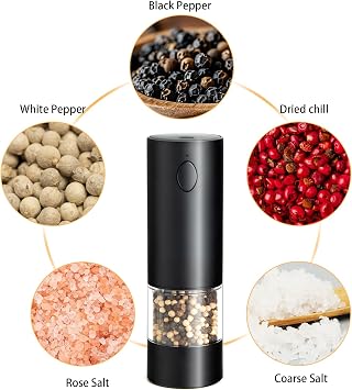 Electric Salt and Pepper Grinder, Adjustable Coarseness, Black