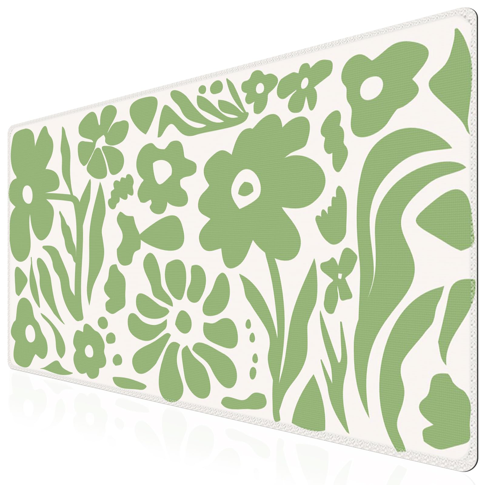 iCasso Desk Mat, XXL Large Anti-Slip Mouse Pad with Stitched Edges, Keyboard Mat for Work, Gaming (Green Flowers)