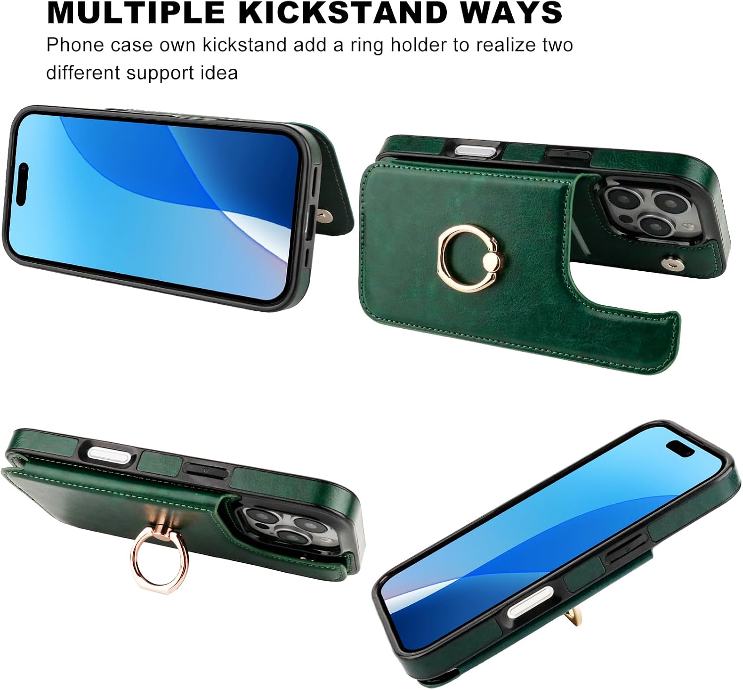 ONETOP for iPhone 16 Pro Wallet Case with Credit Card Holder,Green image 3