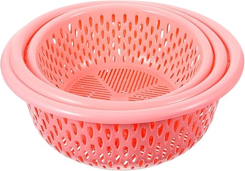 Cesta de drenaje de tres piezas, colador de plástico, colador de cocina, colador de silicona, colador de verduras, cesta de cocina, color rosa