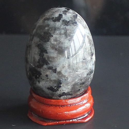 Miniatura 3 de Huevo de cristal de cuarzo rosa con piedras preciosas mixtas de 1.575x1.181 in con soporte de madera Decoración para el hogar (larvikite)