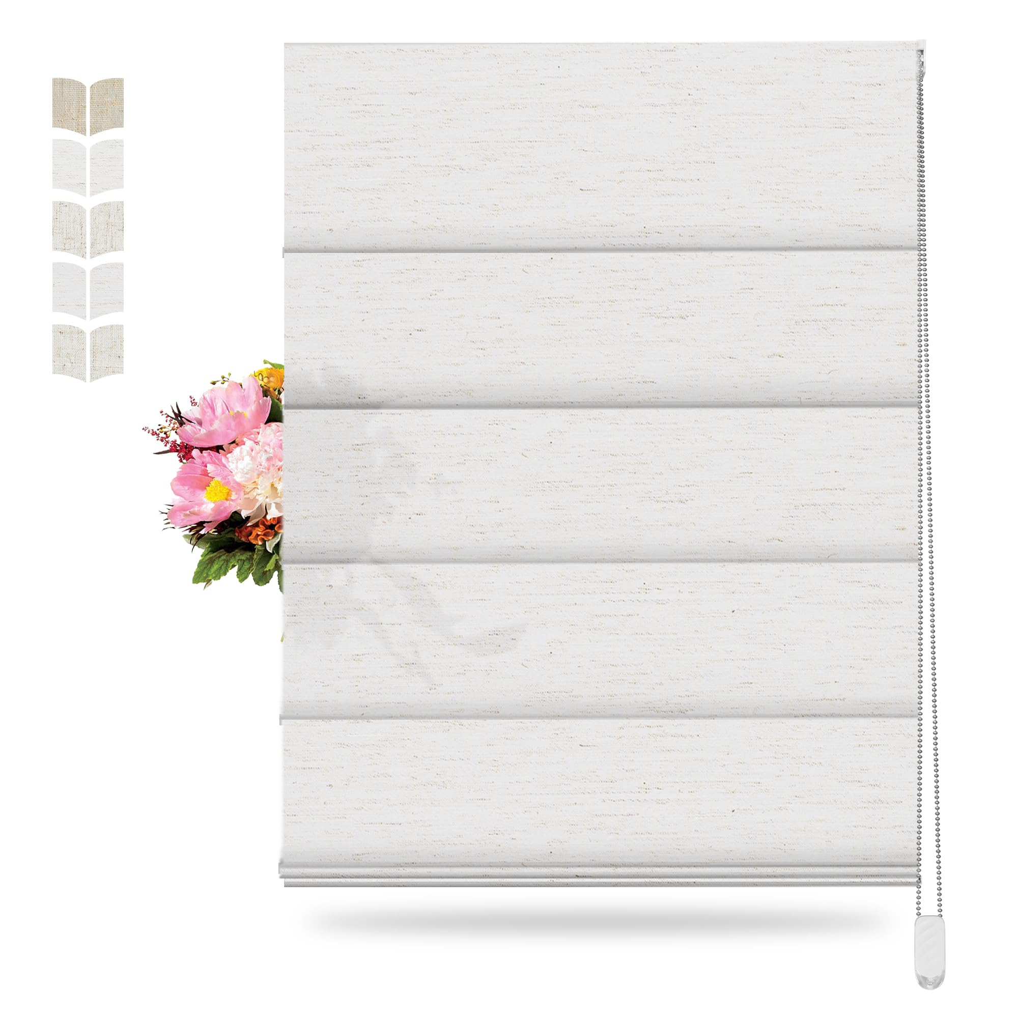 BERISSA Roman Shades for Windows, Linen Roman Blinds,Room Darkening Thermal Insulated Window Shades for Home Living Room Bedroom, Light Filtering Linen White,31