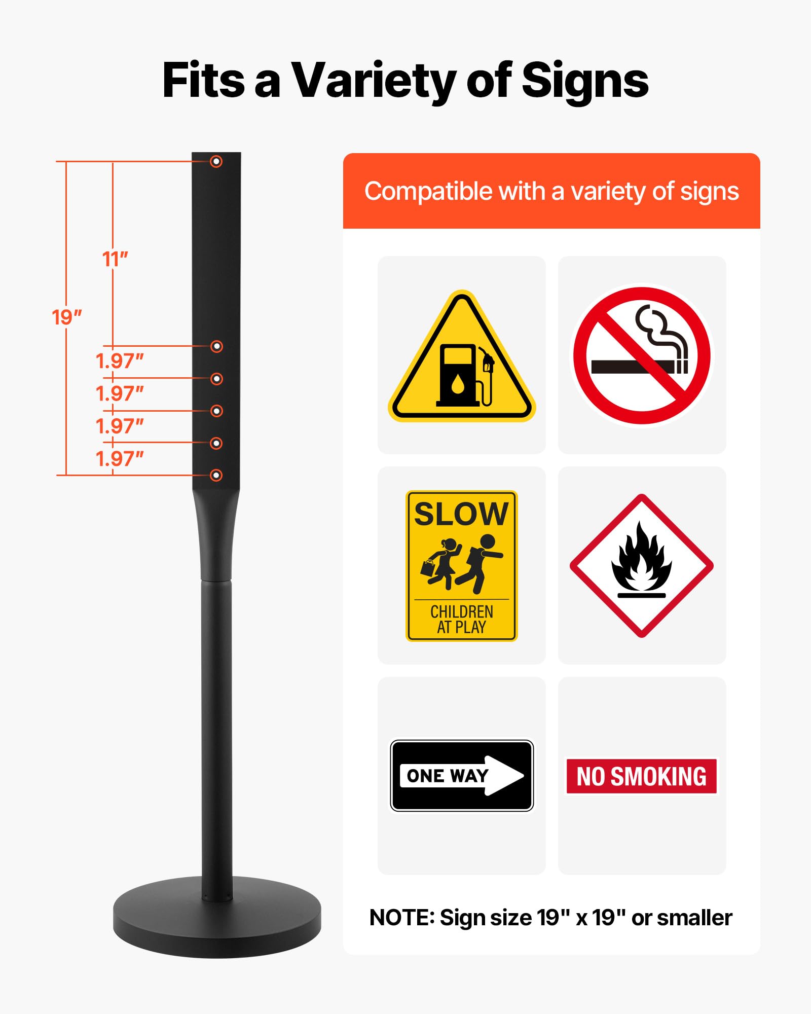 VEVOR Poteau pour Panneau Portable, Lot de 2, Support de Signalisation en Métal avec Base en Fonte Robuste, pour Parking, Avertissement, Avis, Usage Intérieur et Extérieur, Noir (Sans Panneau)