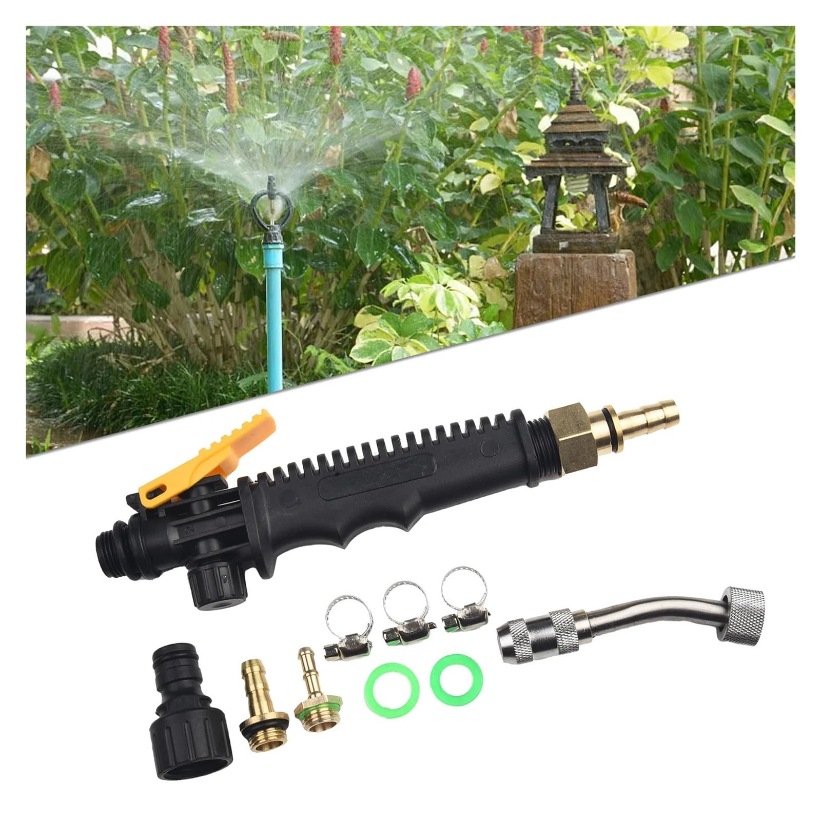 Cabezales de riego 1/4 "3/8" Varita rociadora Pistola de Agua de Alta presión Pistola de Agua de Metal Jet Manguera de jardín rociador con Boquilla rociador de riego atomizador(48cm)