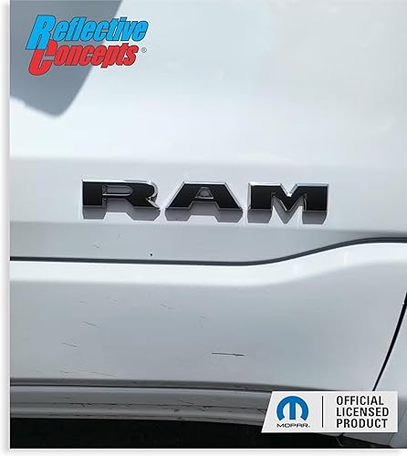 Miniatura 5 de Reflective Concepts Pegatinas de calcomanía superpuestas para emblema de puerta RAM 2019-2026 (color negro brillante)