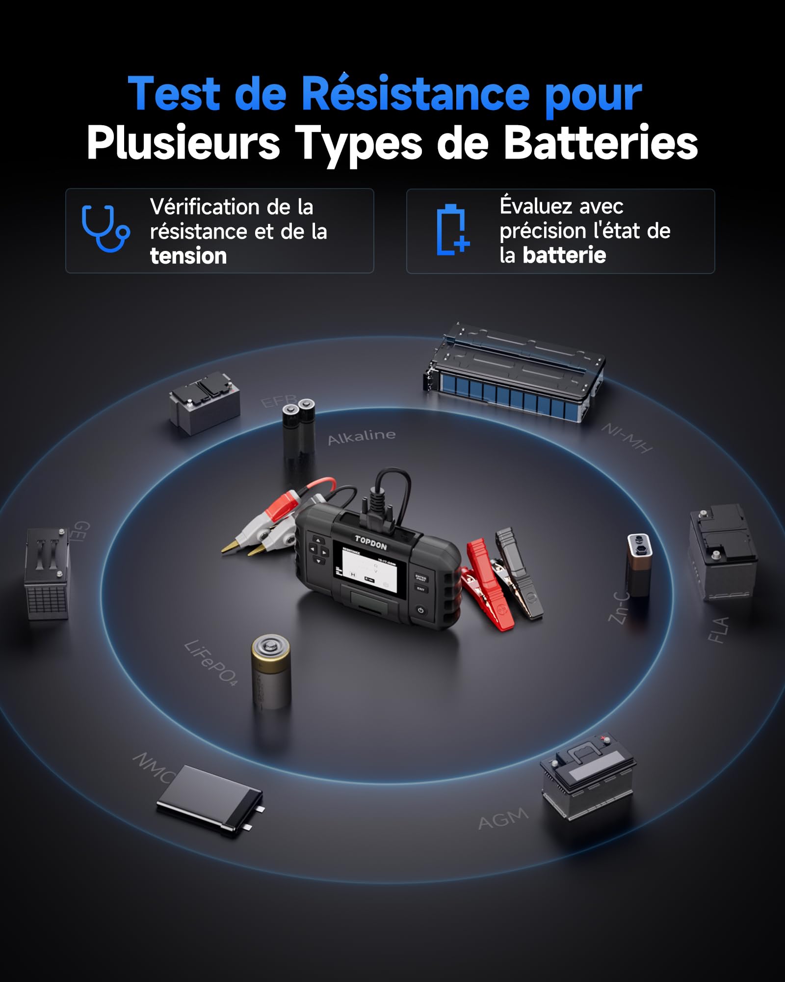 TOPDON BT600 Plus Testeur de Batterie Voiture 6V 12V 24V, Analyseur de Batterie avec Tests Démarrage/Charge/Système 12V/24V, Tests Résistance et Séquence, Écran 3,5", Batterie Intégrée et Imprimante