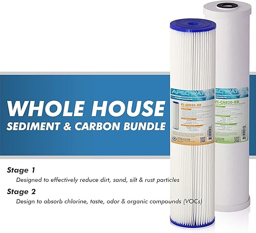 Miniatura 4 de APEC Water Systems CB2-SED-CAB20-BB Sistema de filtro de agua de 2 etapas para toda la casa con filtros de sedimentos y carbono, dimensiones máximas