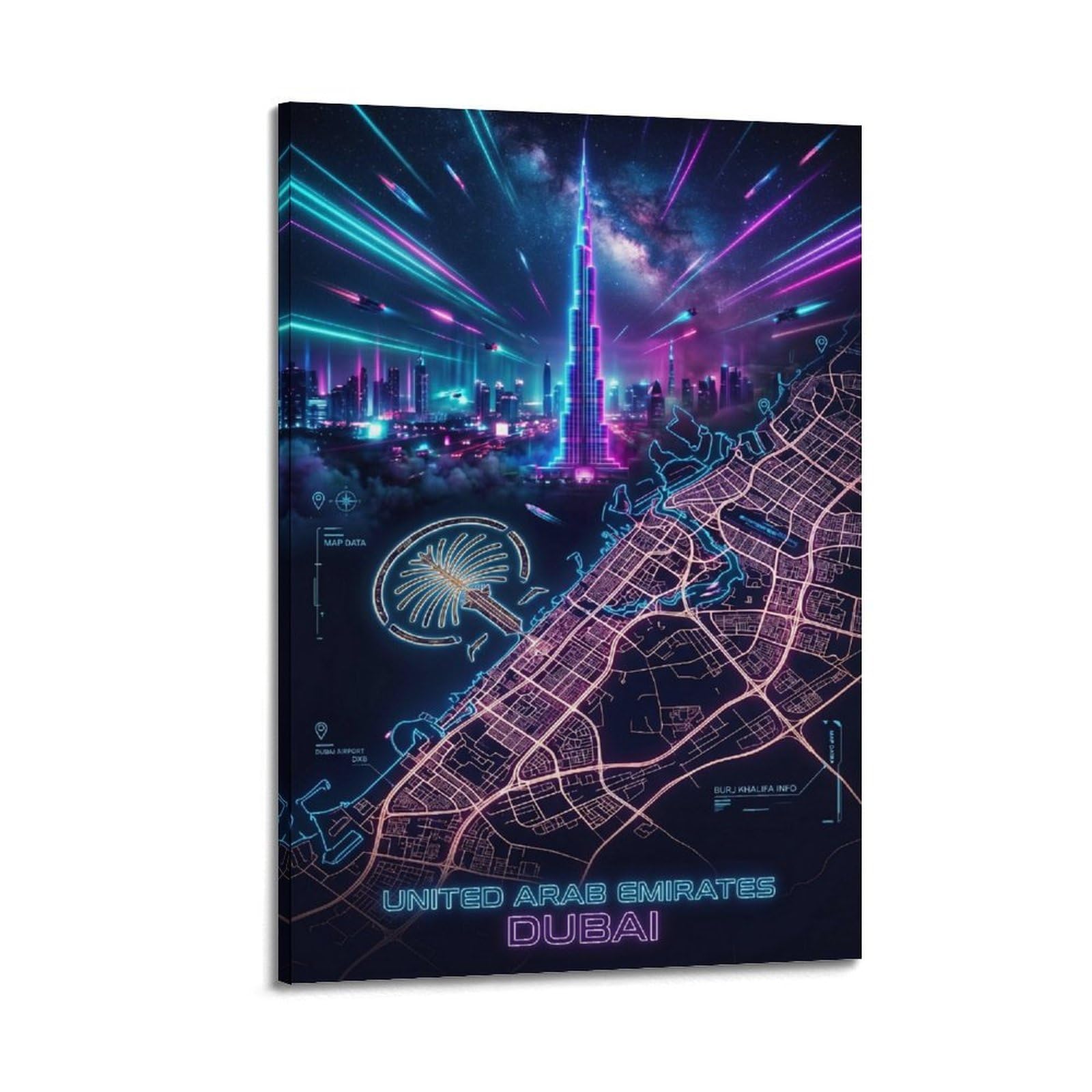 XKUGA Gamer Room Aesthetic Dubai UAE Skyline Map Poster Modern Decorative Canvas Prints - Ideal Wall Art for Family, Man Cave, Game Room, Boys & Girls Bedroom 20x30inch(50x75cm)