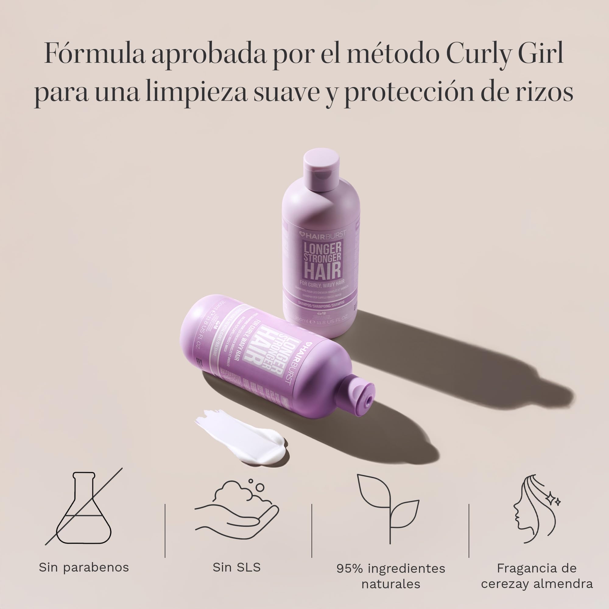 HAIR BURST Champú y Acondicionador para Rizos — Sin Sulfatos parabenos, Método CGM - Aminoácidos, Almendra, Aceite de Cereza - Anti-encrespamiento e Hidratante