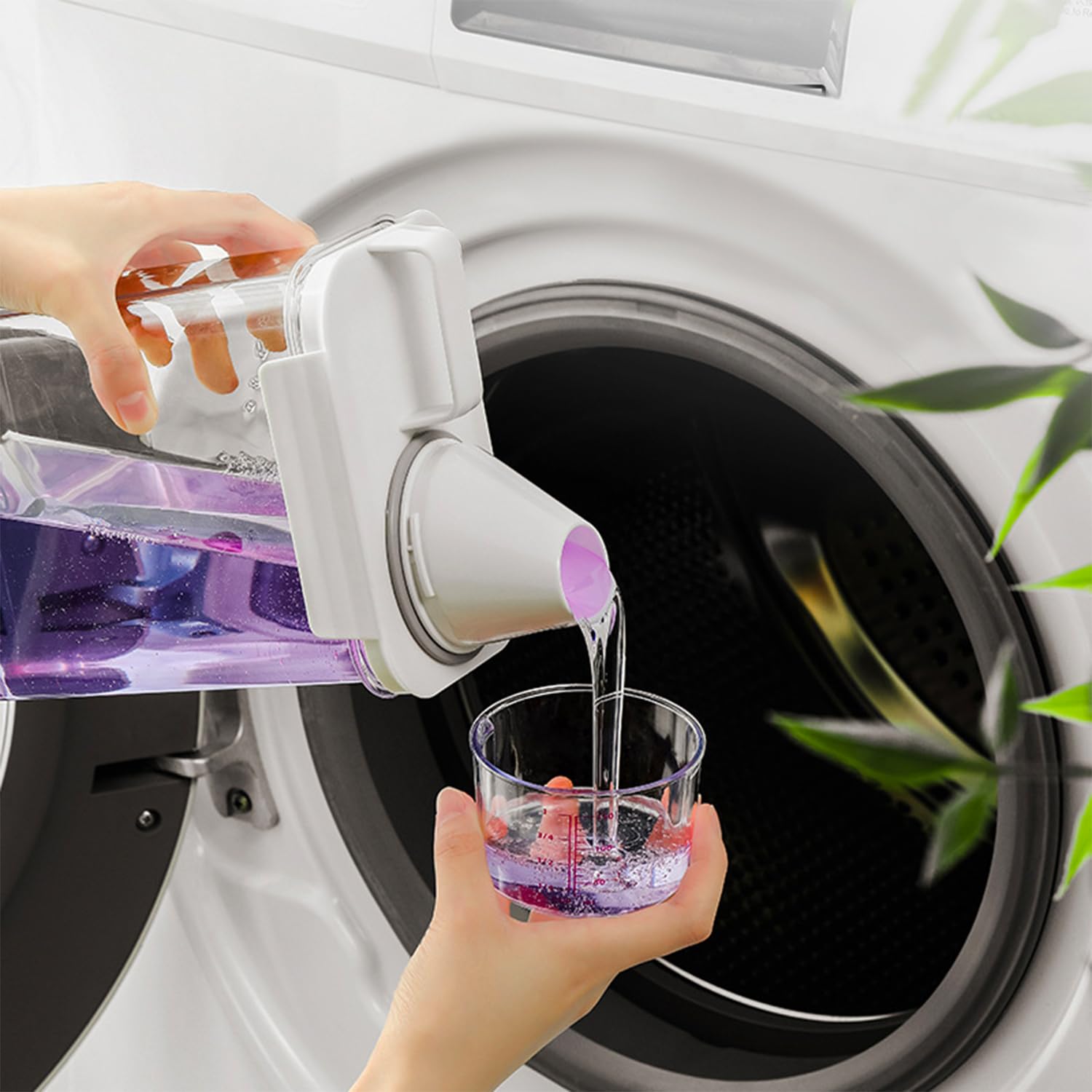 Dispensador de detergente líquido para lavandería, paquete de 4 dispensadores de jabón de lavandería de 78 onzas, soporte para detergente de lavandería con tapas para almacenamiento de lavandería,