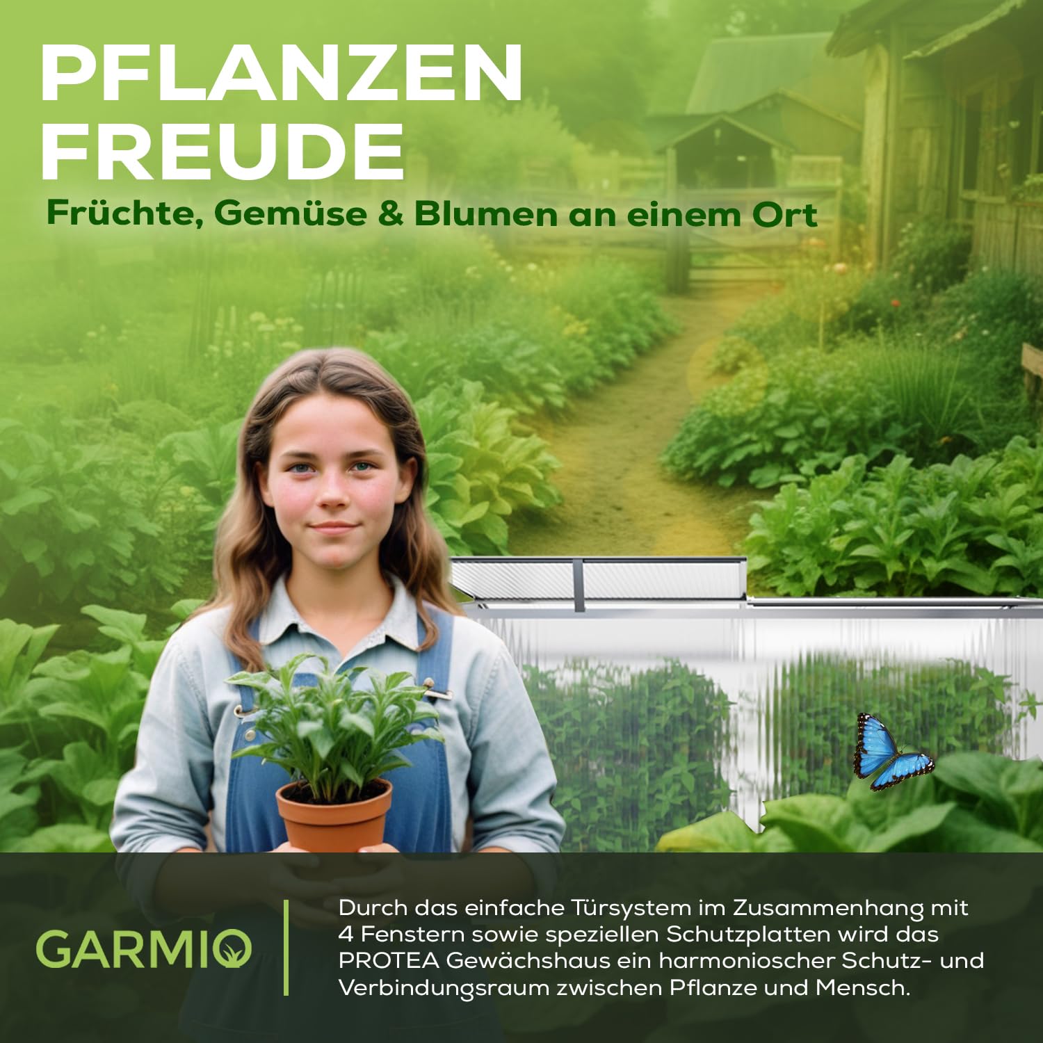 GARMIO® Gewächshaus Protea Klein, Alu Frühbeet, Mini-Gewächshaus, Treibhaus, Frühbeetkasten, Pflanzenbeet, Anzuchtbeet, Tomatenhaus, Pflanzenhaus für Garten, mit 4X Hering