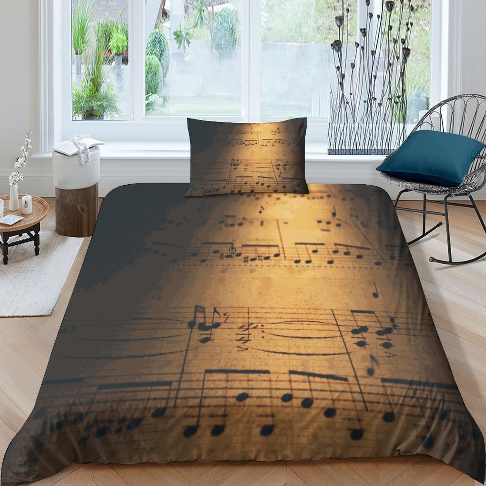 Housse de couette music notation lit simple motif 3D