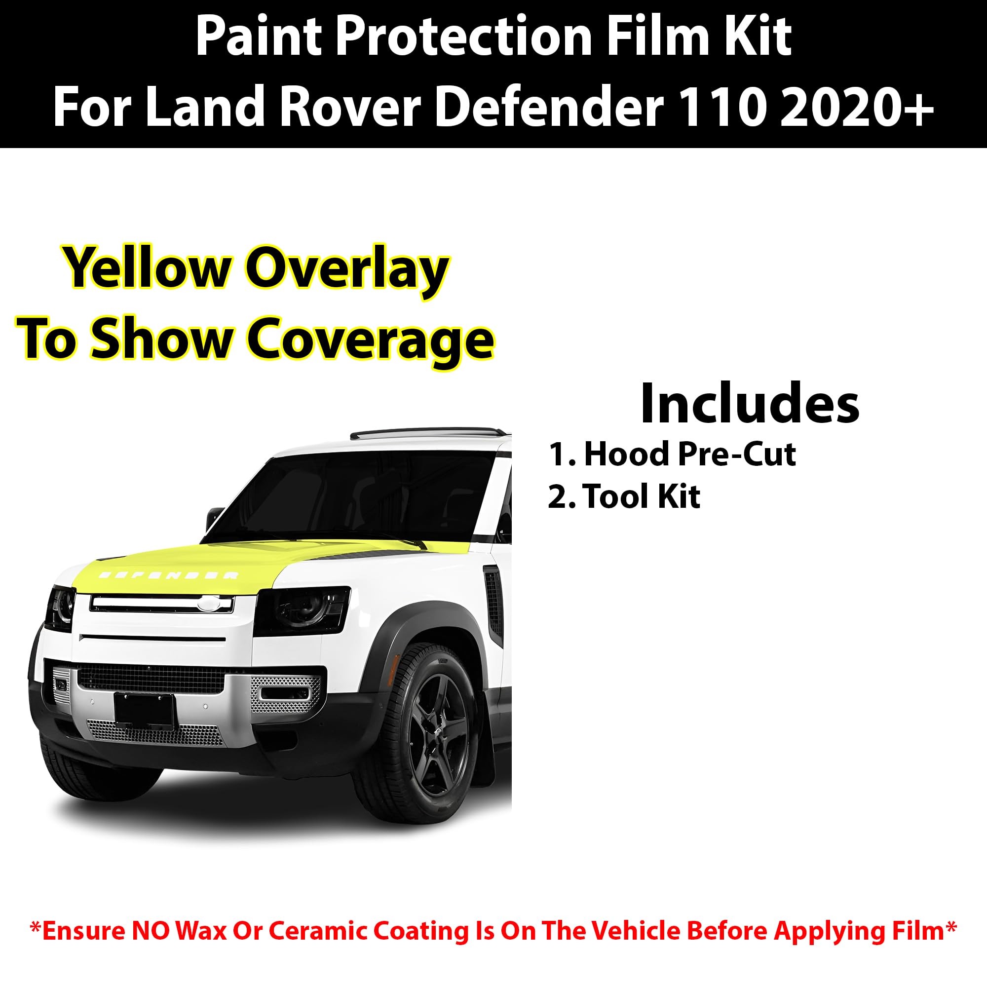 BOGAR TECH DESIGNS for Land Rover Defender 110 (X-Dynamic SE/X) 2020+ Top Front Paint Protection PPF Film Kit Cover, Clear Bra