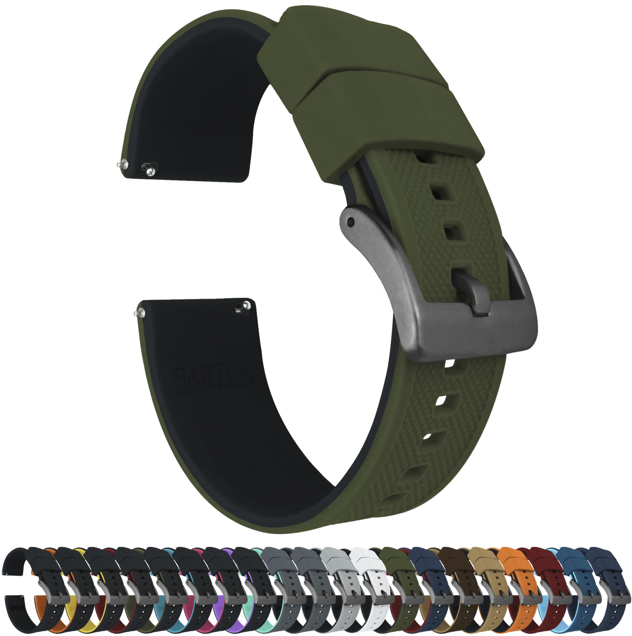BARTON Elite Silicone Watch Bands - Quick Release - Choose Strap Color &amp; Buckle Color (Stainless Steel, Black PVD or Gunmetal Grey) - 18mm, 20mm, 22mm &amp; 24mm Watch Straps