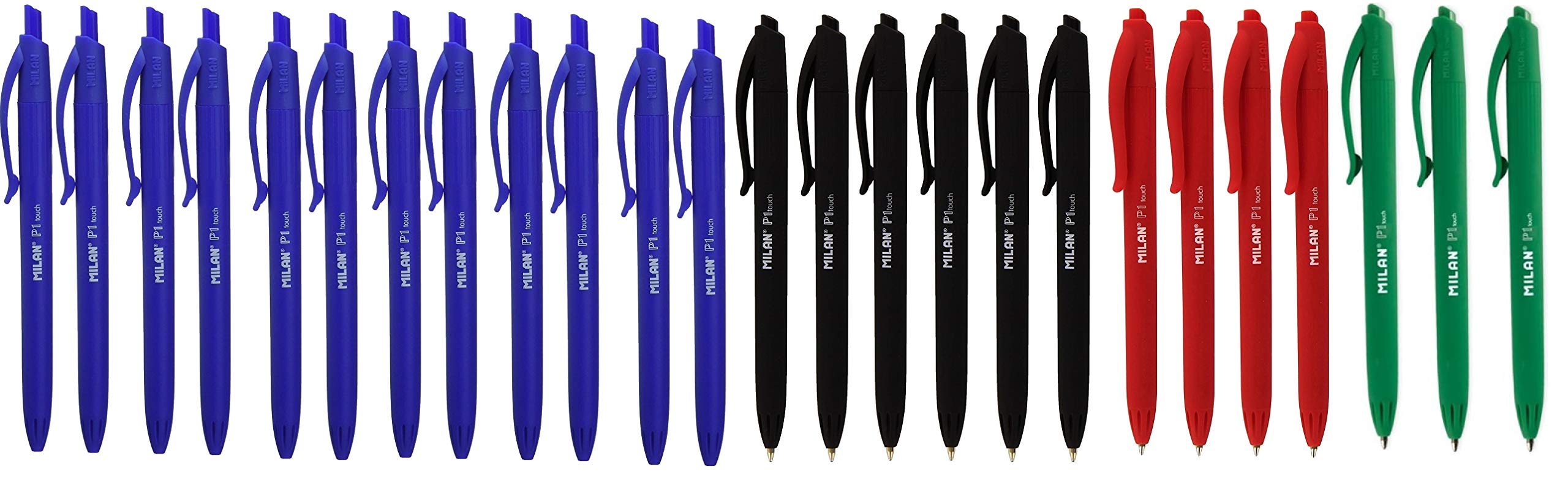 Milan P1 Touch-25 Bolígrafos Milan P1 Touch (12 Azules-6 Negros-4 Rojos y 3 Verdes)