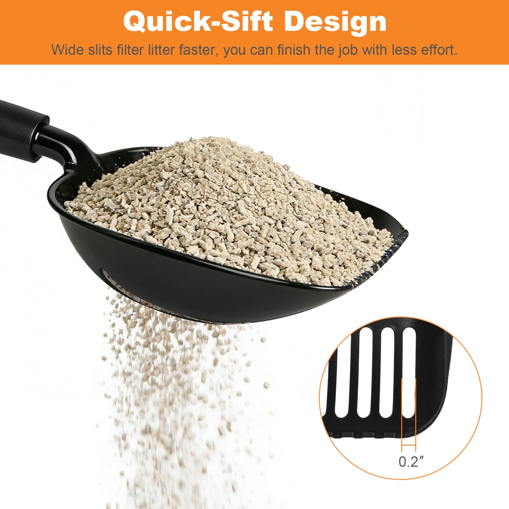 Jiimee Cat Litter Scoop, Metal Litter Scooper with Detachable Long Handle, Cat Litter Sifter with Deep Shovel, Wide Slits for Easy Cleaning, Large Cat Poop Scooper Includes Hook - image 3