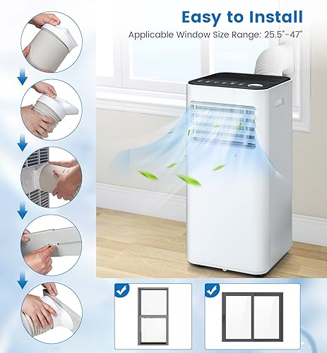 Miniatura 7 de PETSITE Aire acondicionado portátil de 10000 BTU, unidad de refrigeración de CA multifuncional 3 en 1 con control remoto, deshumidificador, kit de