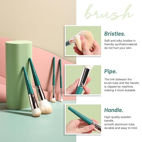 Miniatura 3 de BS-MALL Juego de 16 brochas de maquillaje con estuche de base verde, corrector de polvo, sombra de ojos, rubor de labios, brochas de maquillaje