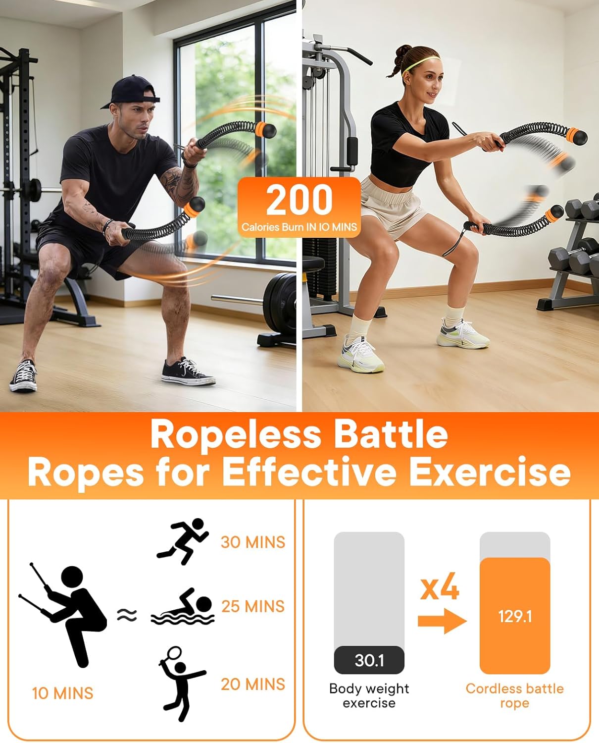 Weighted Ropeless Battle Ropes — 3 Pack Adjustable Portable Ropeless Battle Ropes for Home Gym, Workout Exercise Rope for Low-Impact Workout, HIIT and Low-Impact Aerobic Training for Men & Women