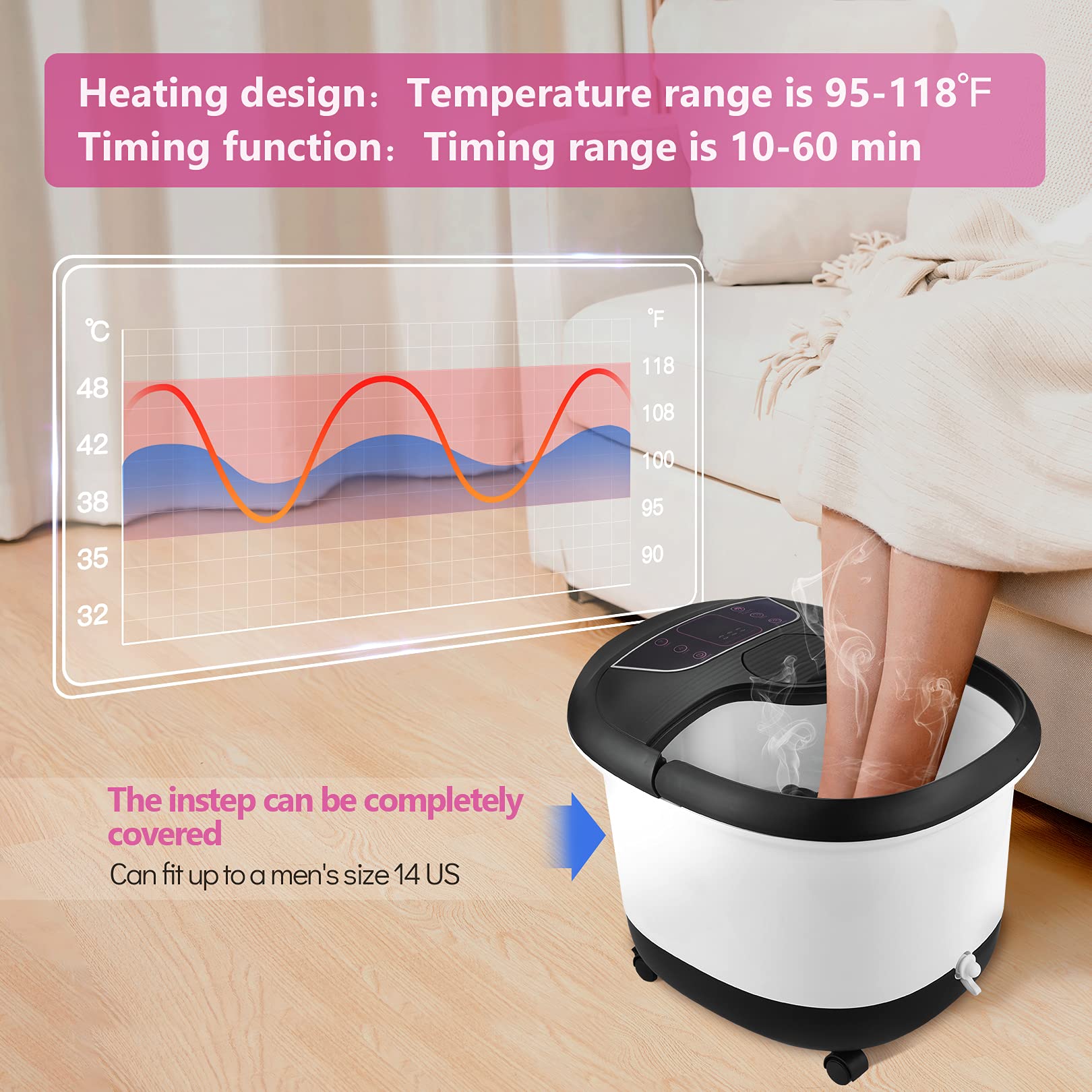 Foot Spa with Heat and Massage and Bubble Jets with Motorized Rollers