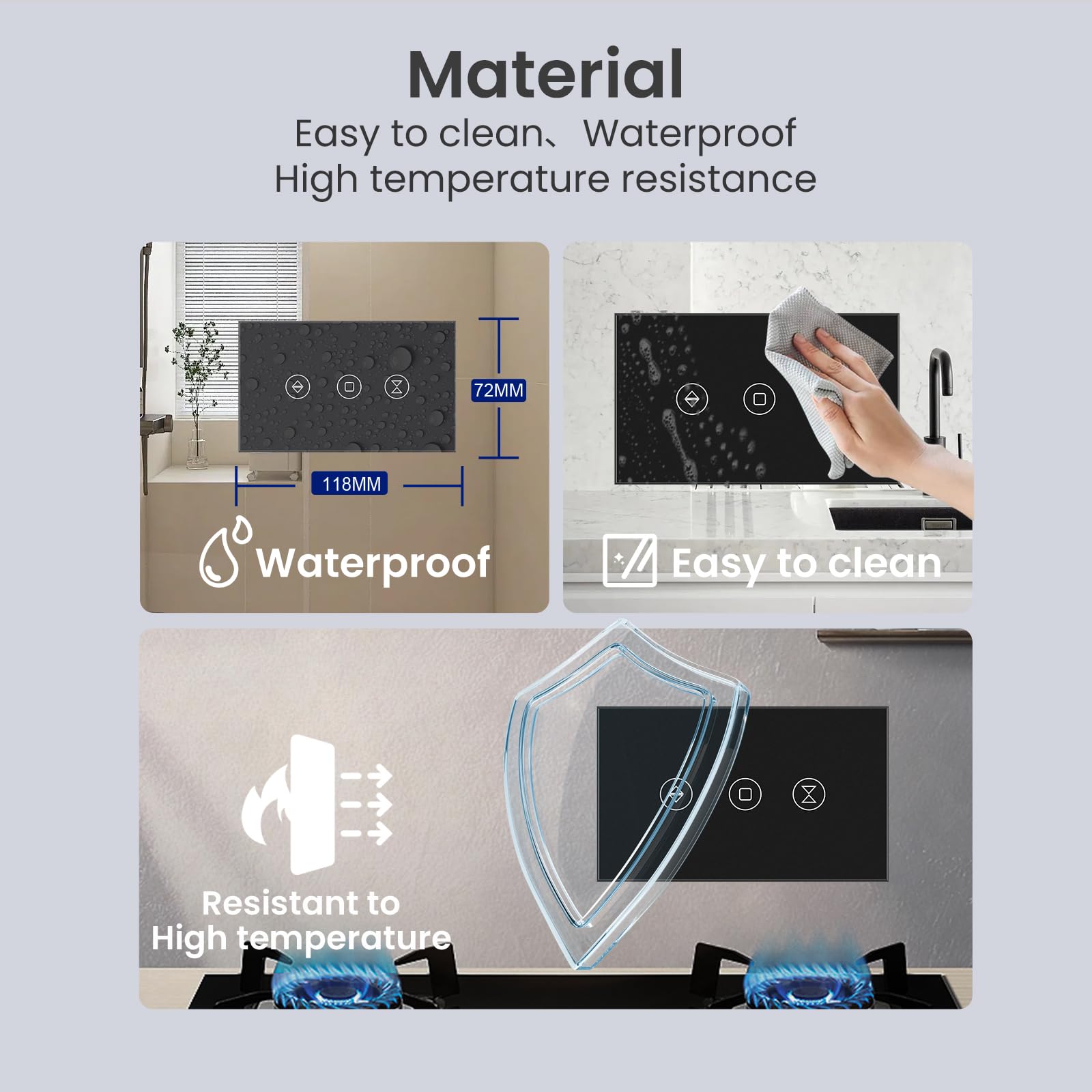Smart Rolladenschalter Neutraldraht Erforderlich, 2,4 GHz WiFi Rolladenschalter mit Fernbedienung Sprachsteuerung, gehärtetes Glasscheibe, Arbeit mit Alexa und Google Home, schwarzer