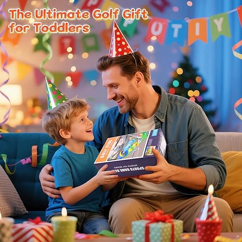 Miniatura 7 de PINKPEACH Juego de golf para niños pequeños, 3-8 con retorno automático de pelota, tapete de golf, pelotas brillantes, pelotas de golf, 3 palos y