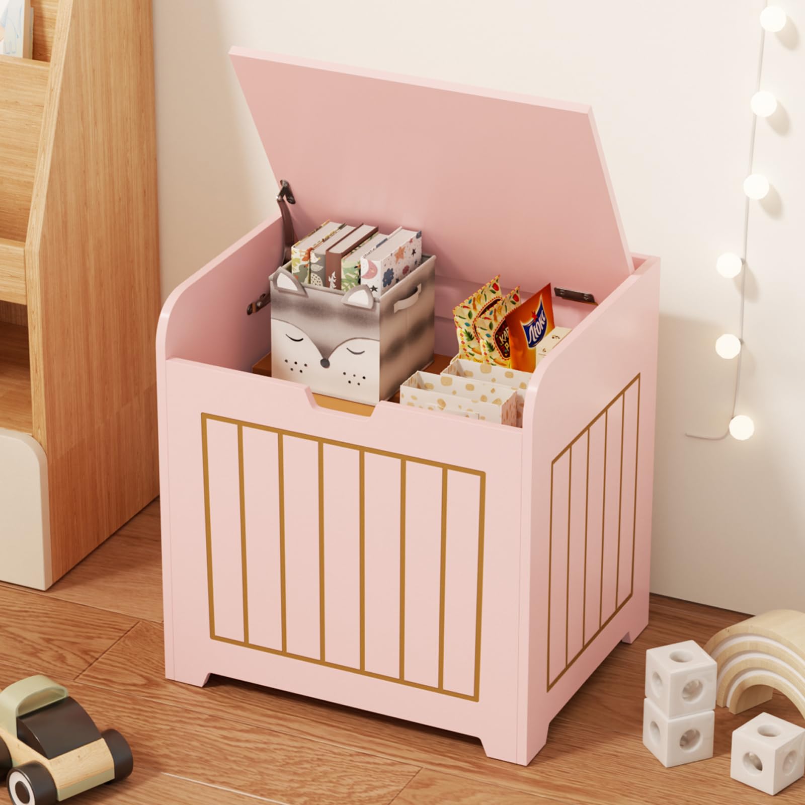 Aenuert Pink Storage Chests, Small Cube Storage Organizer Box,Wooden Entryway Storage Bin For Home Books,Clothes,Plant,Small Square Nightstand For Living Room,Playroom,Bedroom