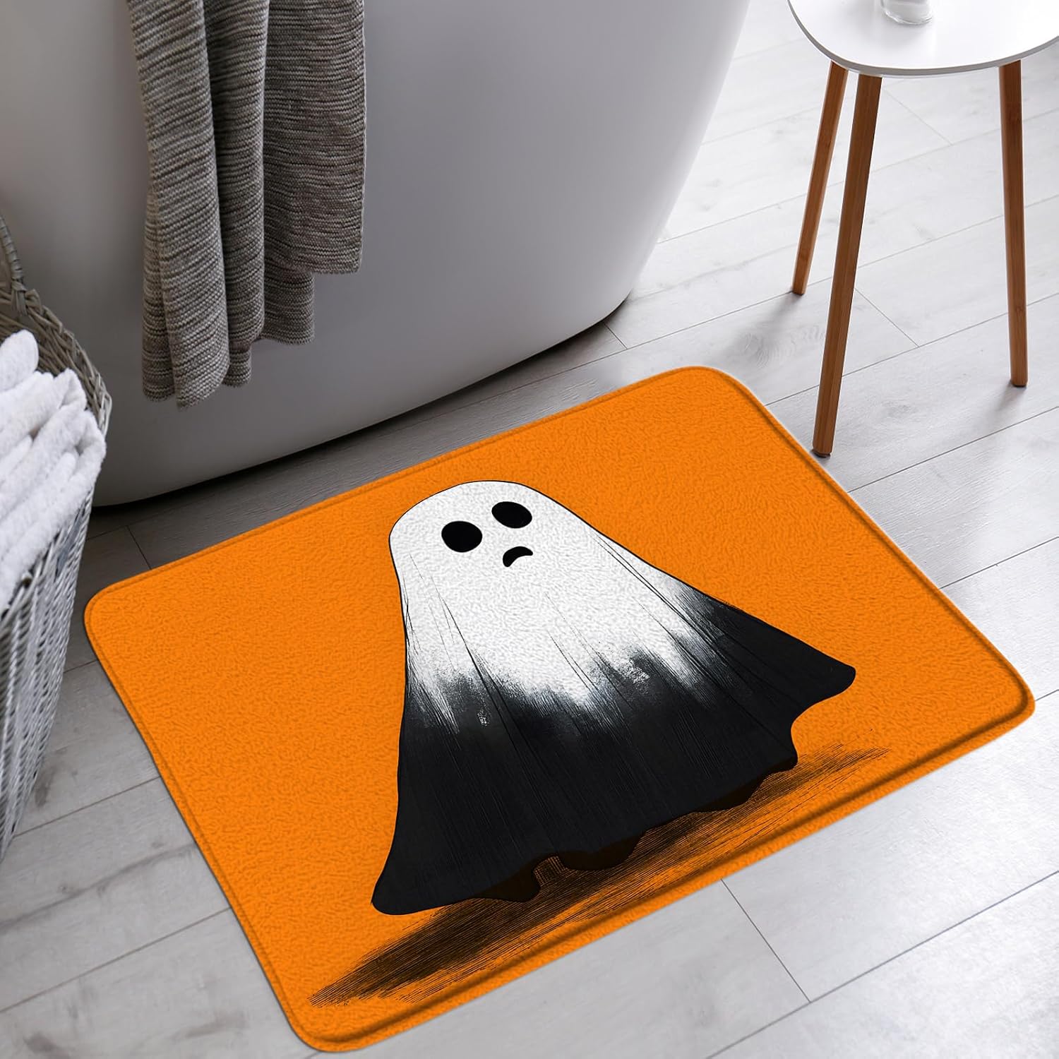 Spooky Halloween Bath Mat Black White Ghost Icons Funny Horror Holiday Ambience Trick or Treat Bathroom Bathtub Floor Rugs Doormat Toilet Decor,24 x 70 in