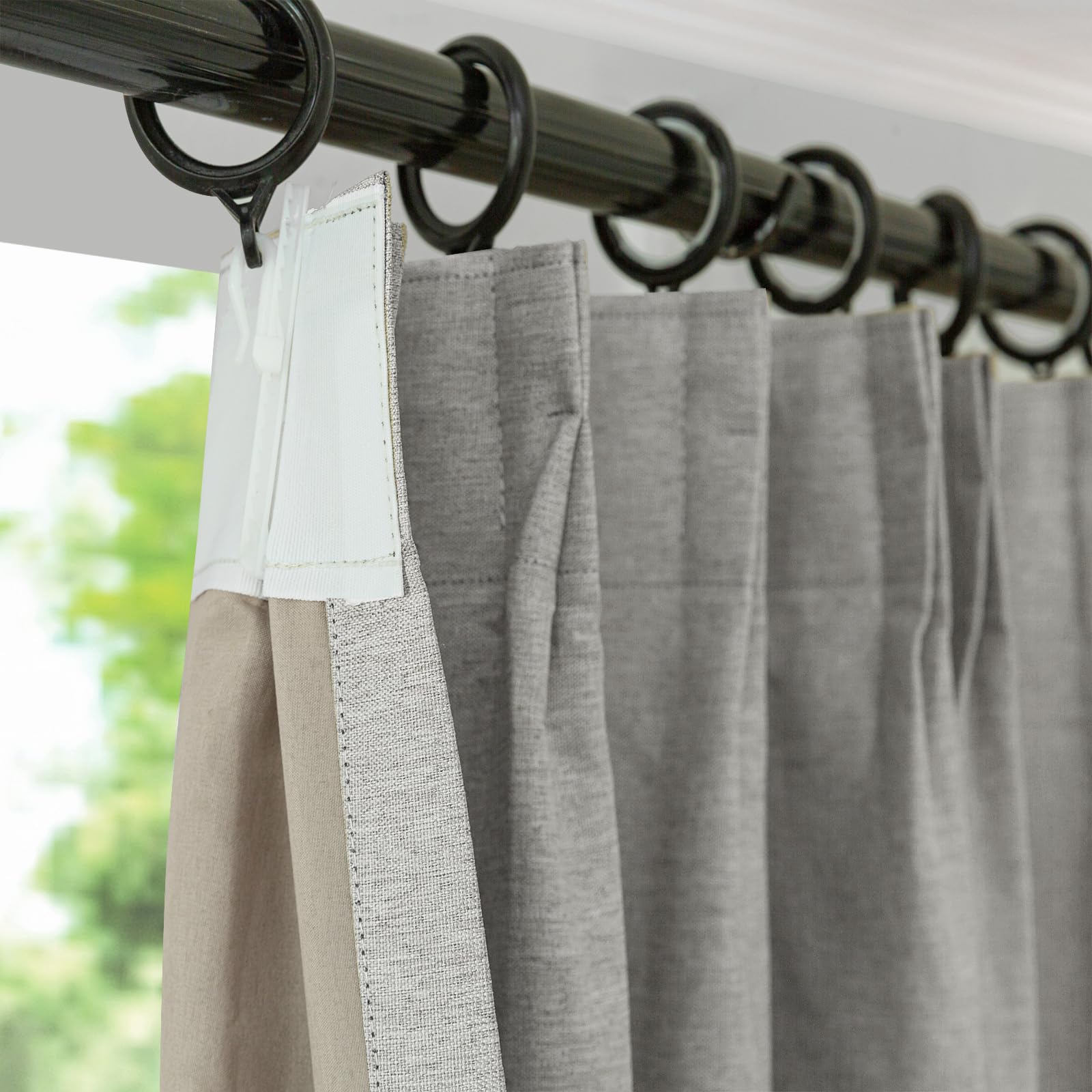 LANTIME Light Grey Blackout Panels Curtains, Double Pleats Faux Linen Textured Window Curtains, 72" W x 108" L,2 Panels