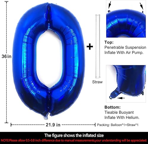 Miniatura 2 de Lovoir Globo azul marino de 40 pulgadas con el número 0 de gran tamaño de papel de aluminio de Mylar para helio azul oscuro para fiesta