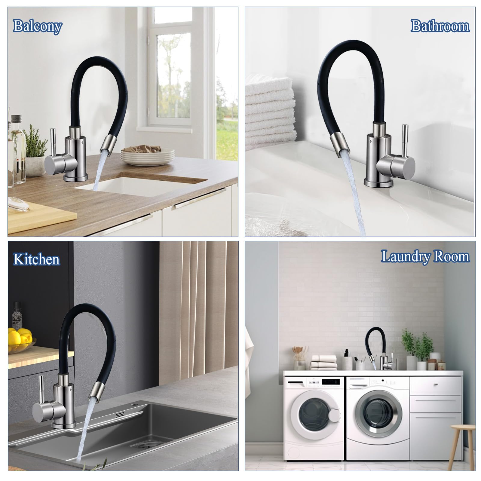 Grifo flexible para cocina, color negro, grifo de cocina de 360°, con caño flexible, de alta presión, grifo de cocina flexible, de acero inoxidable (cepillado)