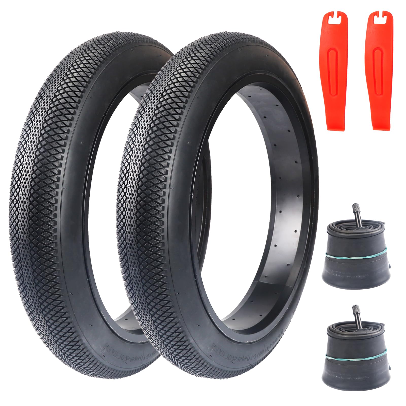 Lot de 2 pneus Fatbike 20/24 x 3.0 Heavy Duty pour vélo électrique avec 2 tuyaux épais 24 x 3,0 AV32 mm