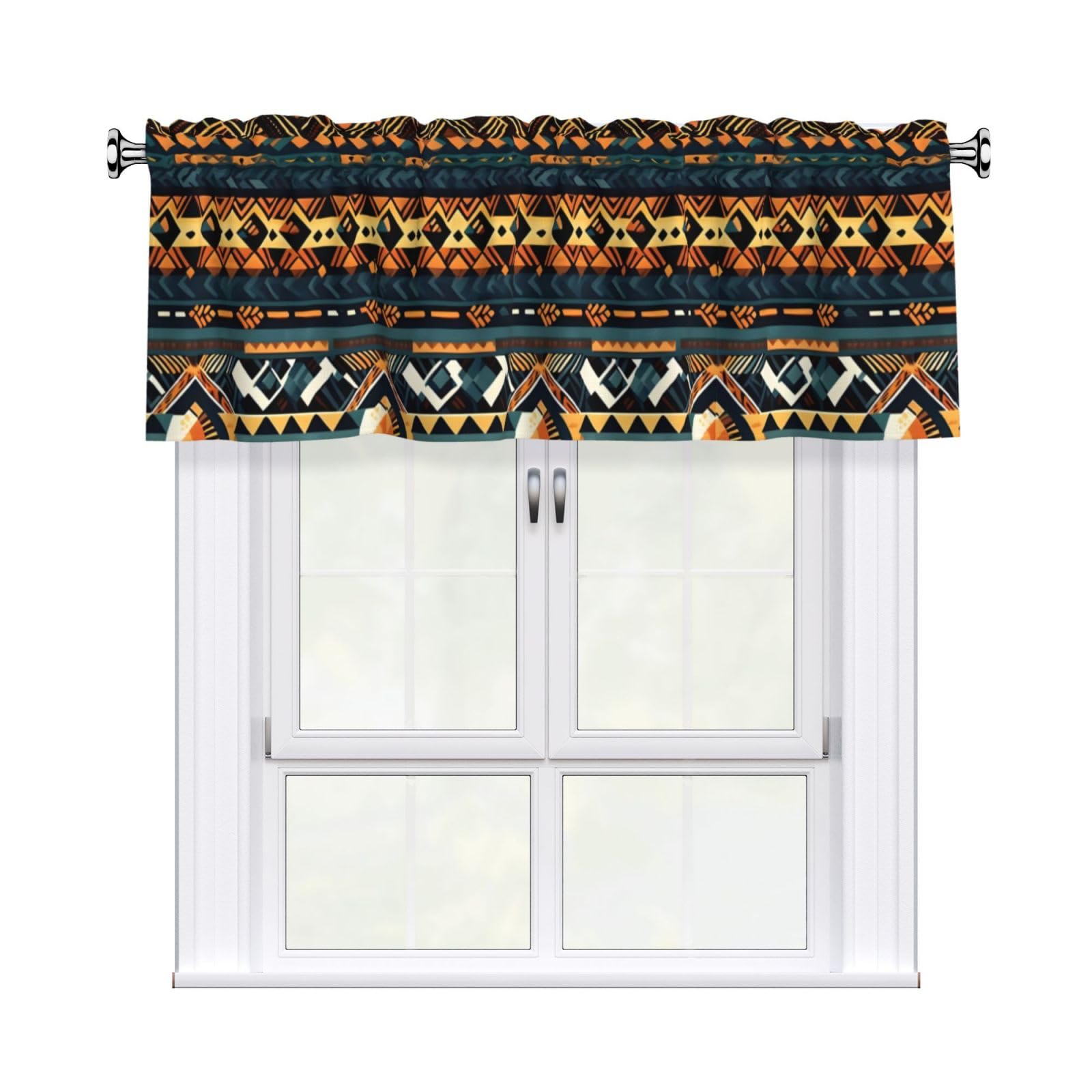 WHJDPP African Tribal Ethnic Texture Prints Curtain Valance 54x18 Inch - Peach Skin Window Cover with Printed Design, Filtering Light for Kitchen Decor