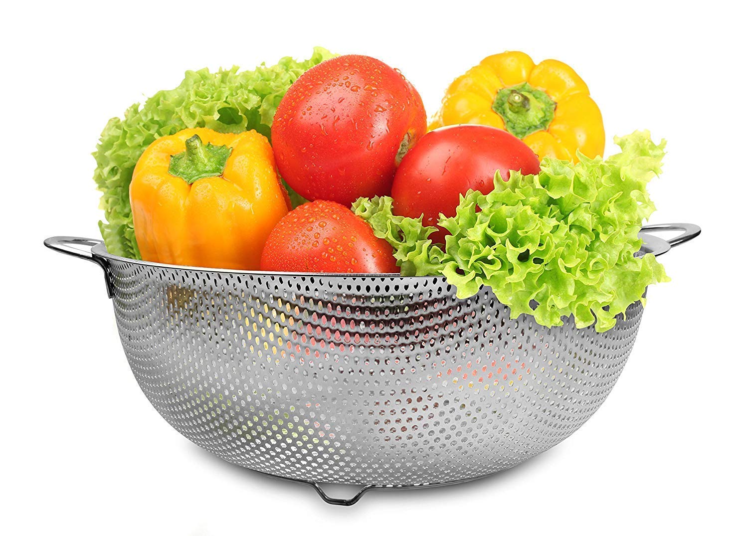 Lariox Multipurpose Stainless Steel Colander, Heavy Duty Strainer Vegetable Fruit Baskets Washing Sieve Drainer with Handle Kitchen Tools Rice Basin Drain Tray 4